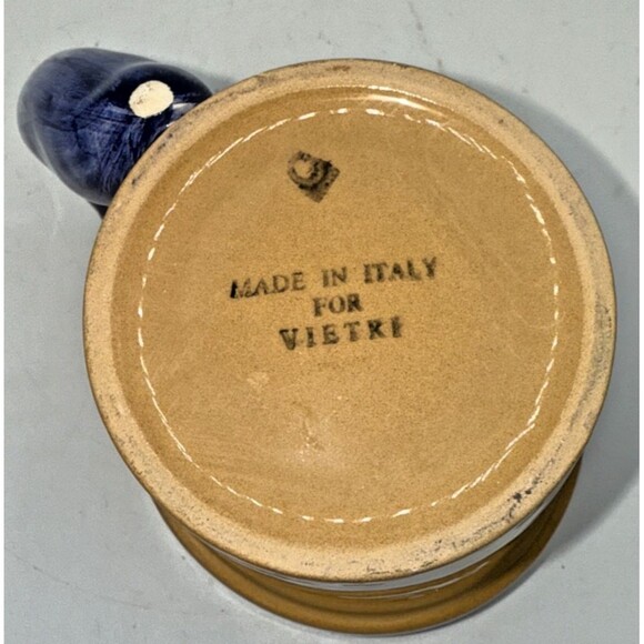 Vintage Vietri Planter Style Coffee Mug/Cup Tan W/Eggplat Handle Italy 16oz - Picture 9 of 13